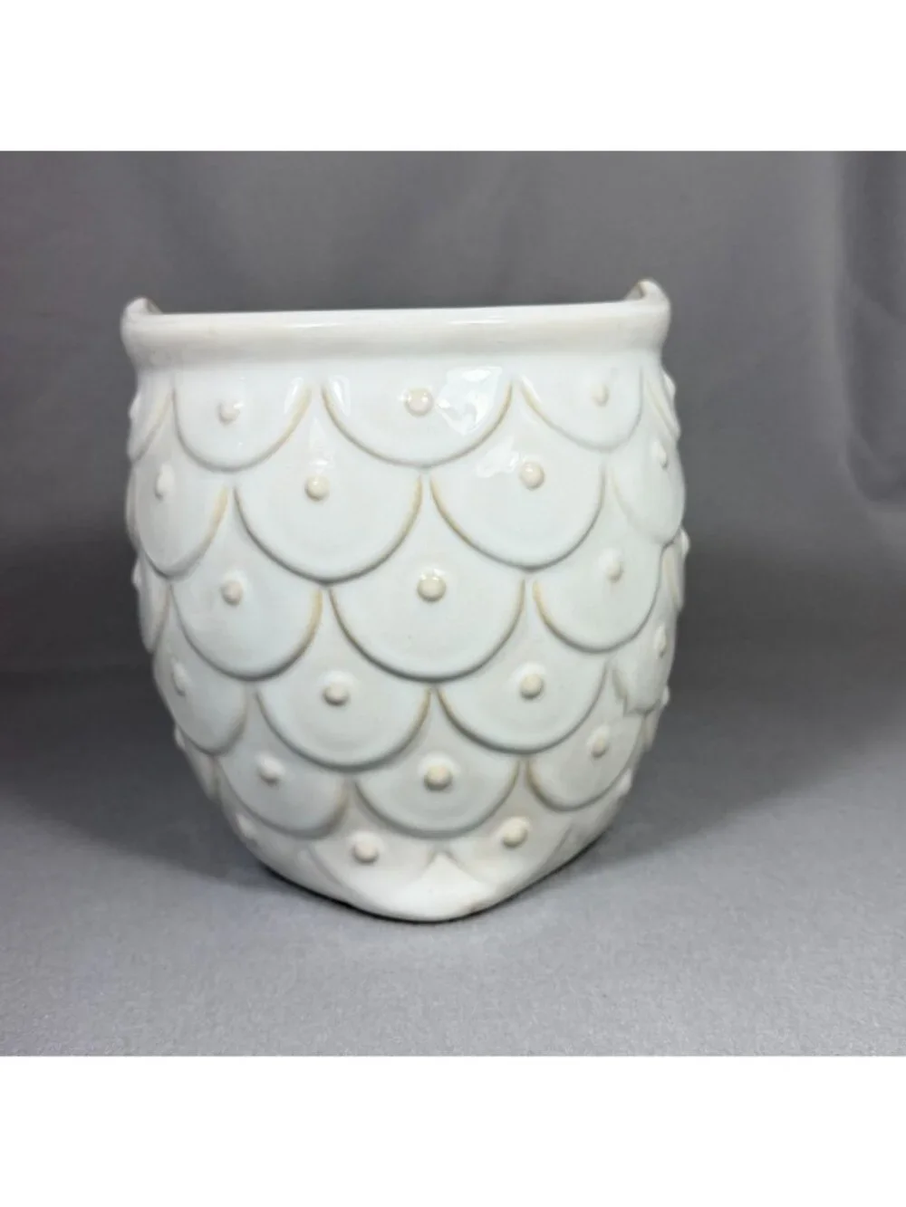White Ceramic Owl Utensil Holder Crock Embossed Boho Farmhouse Kitchen Decor